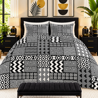 Black White African Mudcloth Cotton Duvet Cover Set