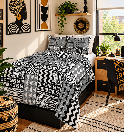 Black White African Mudcloth Cotton Duvet Cover Set
