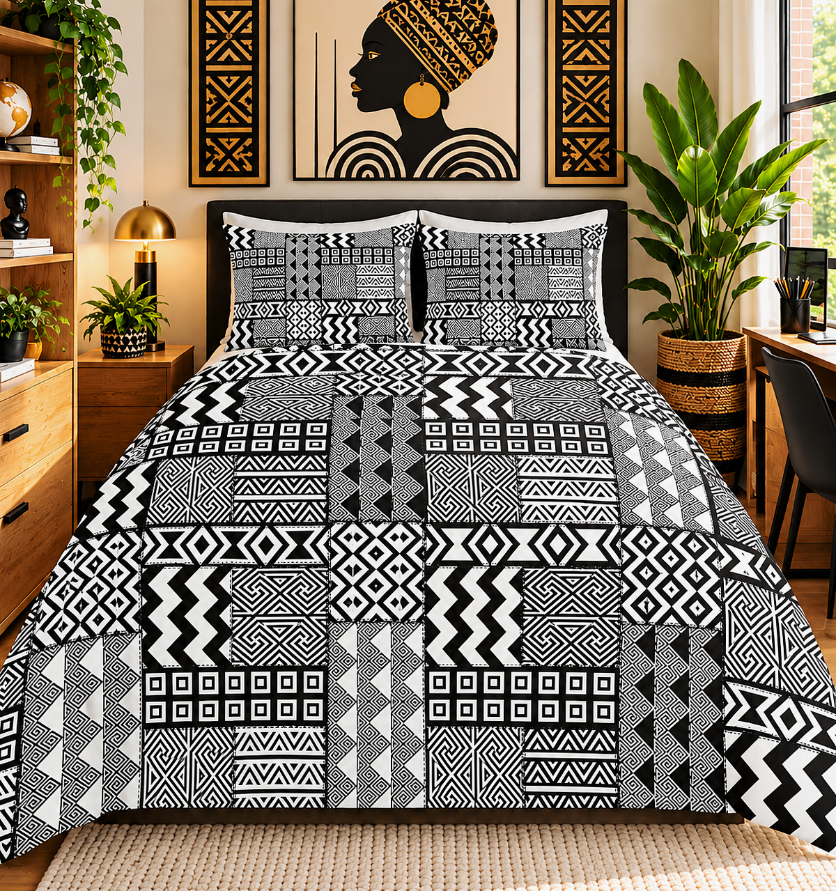Black White African Mudcloth Cotton Duvet Cover Set