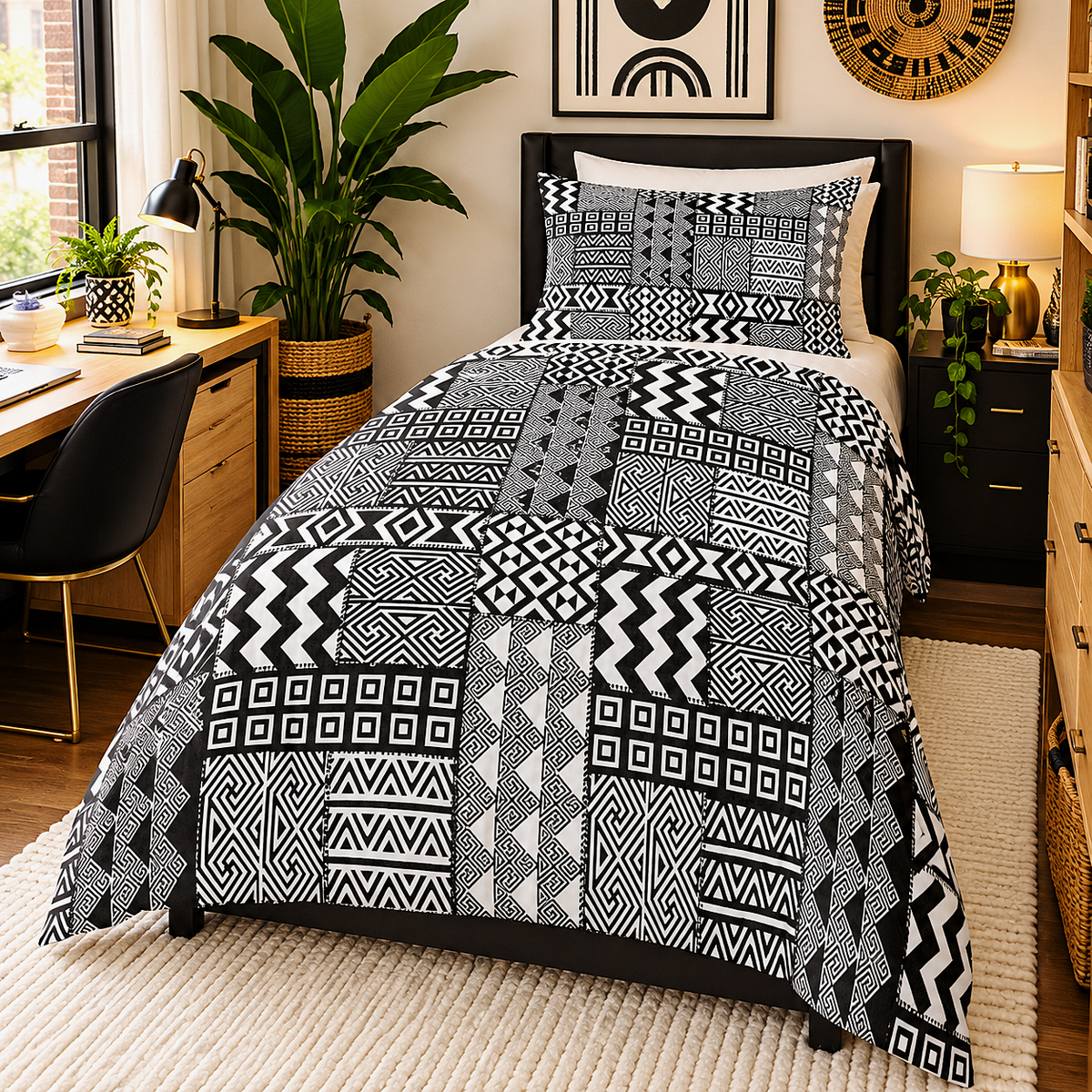 Black White African Mudcloth Cotton Duvet Cover Set
