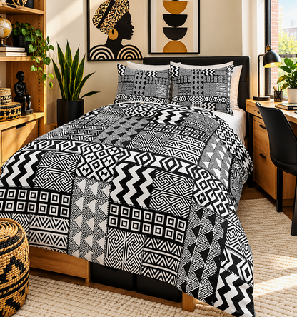 Black White African Mudcloth Cotton Duvet Cover Set