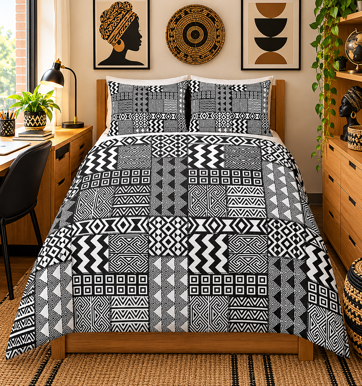 Black White African Mudcloth Cotton Duvet Cover Set