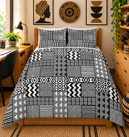 Black White African Mudcloth Cotton Duvet Cover Set