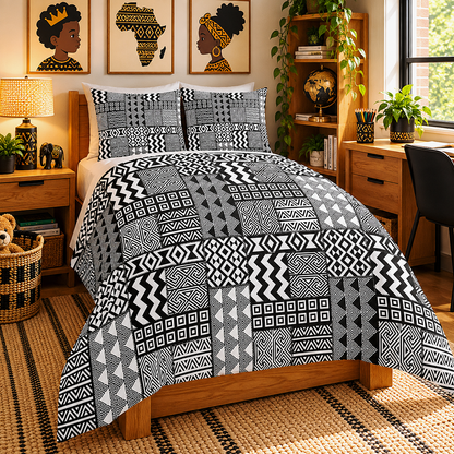 Black White African Mudcloth Cotton Duvet Cover Set