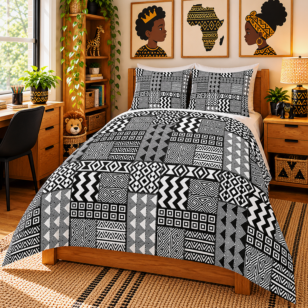 Black White African Mudcloth Cotton Duvet Cover Set