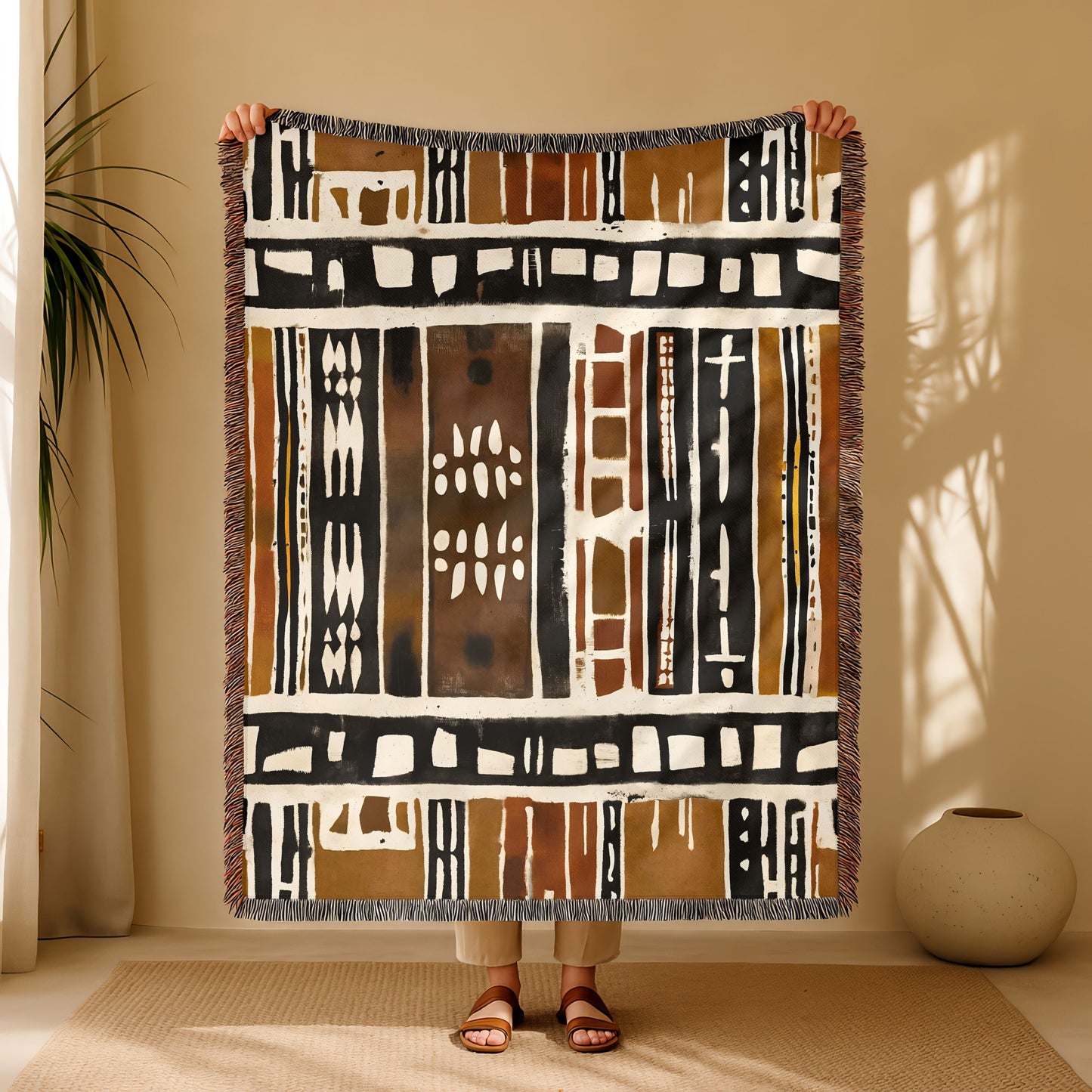 Mudcloth Tribal Pattern Woven Blanket