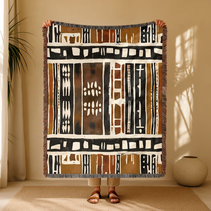 Mudcloth Tribal Pattern Woven Blanket