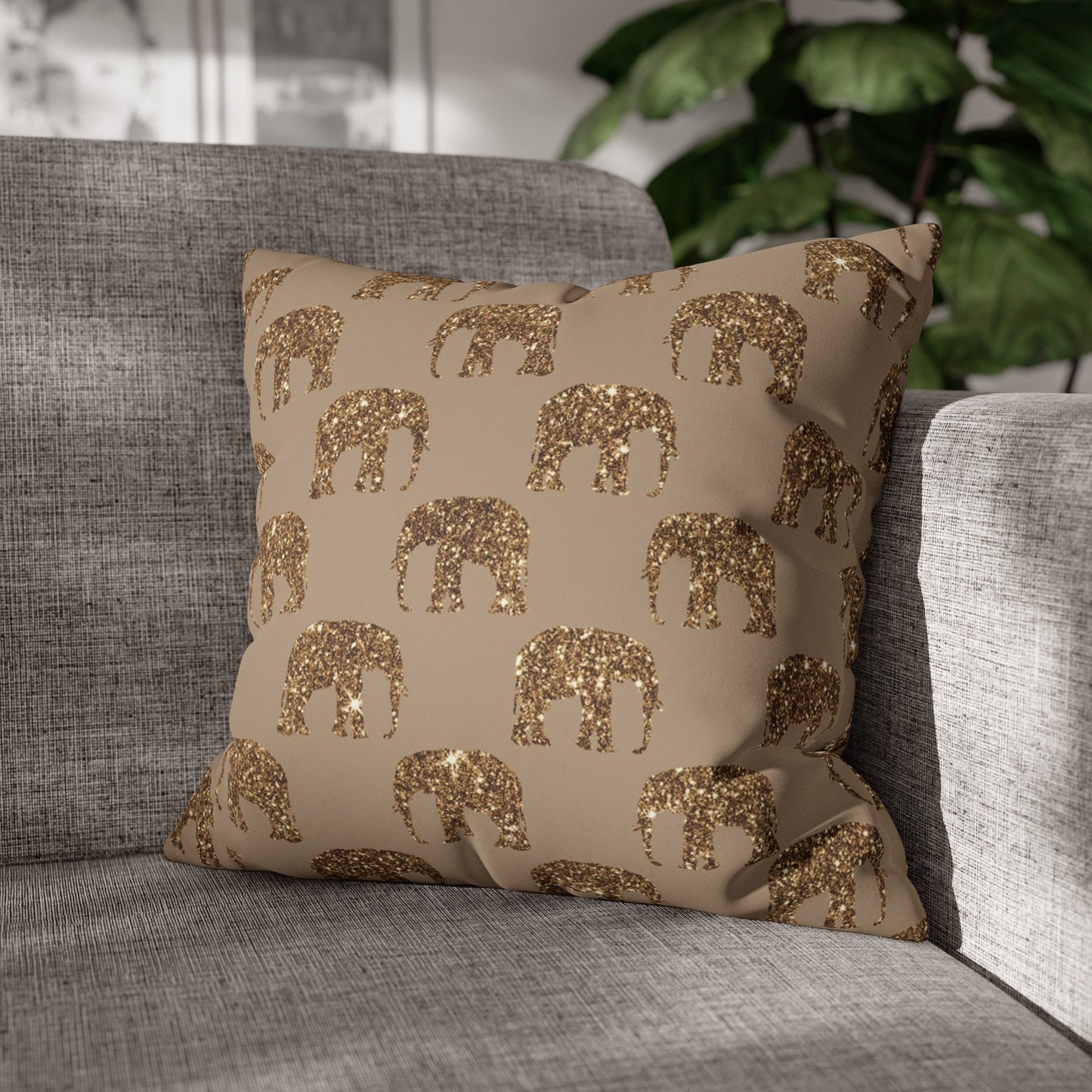 Sequined in Gold Elephants Suede Square Pillowcase