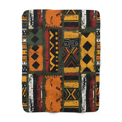 African Mudcloth Sherpa Blanket