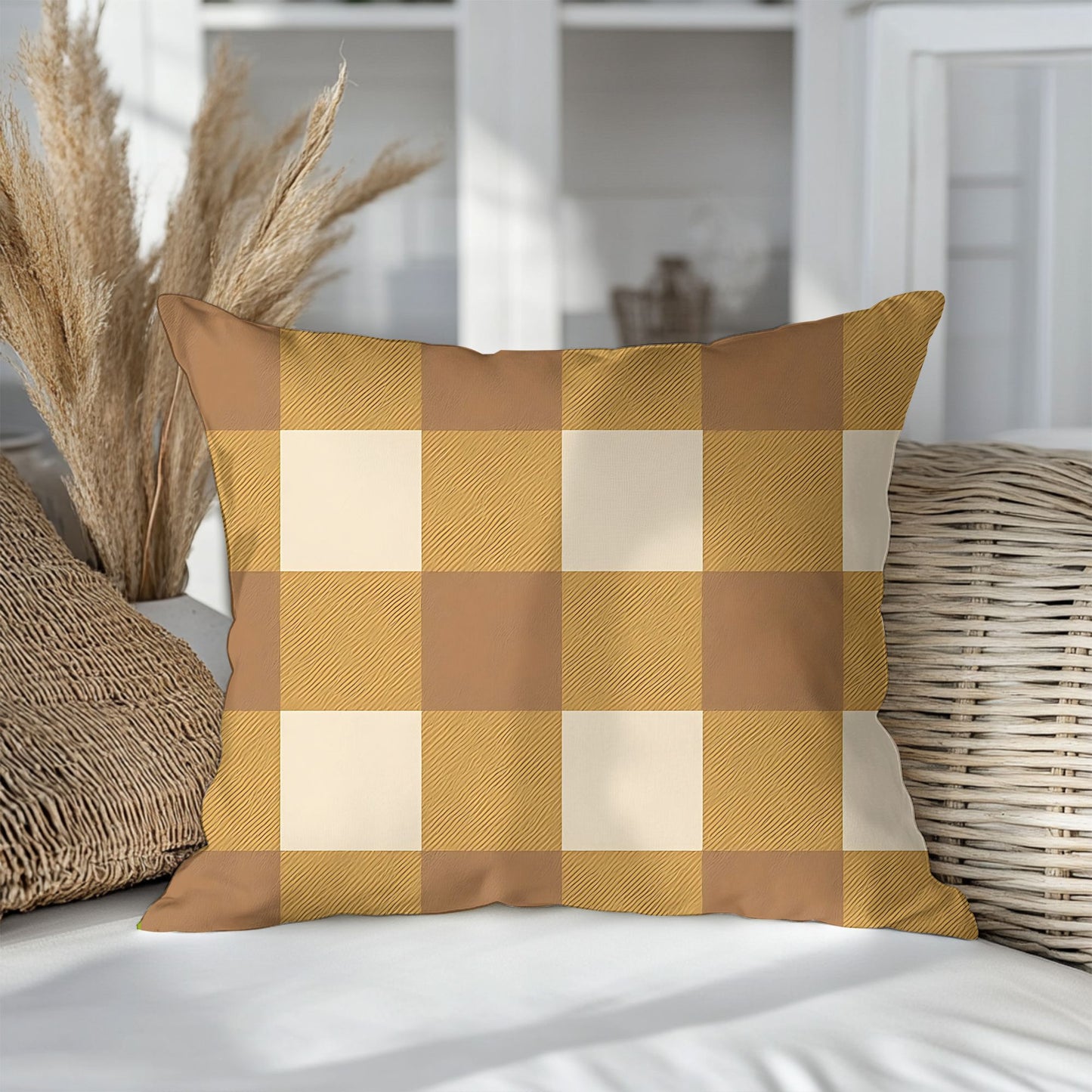 Gold Gingham Cushion Cover