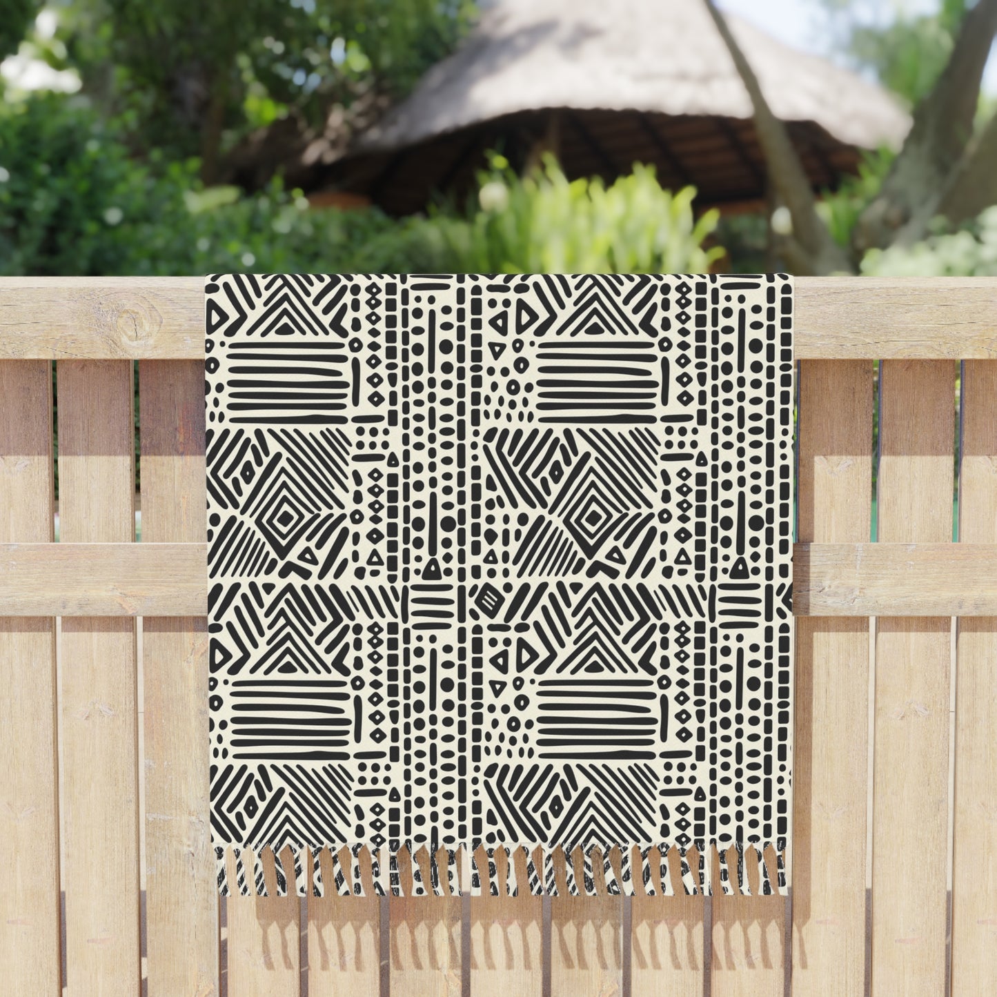 Black Striped Tribal Mud Cloth Print Boho Beach Cloth