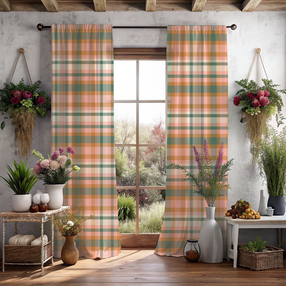Pastel Tartan Plaid Window Curtains