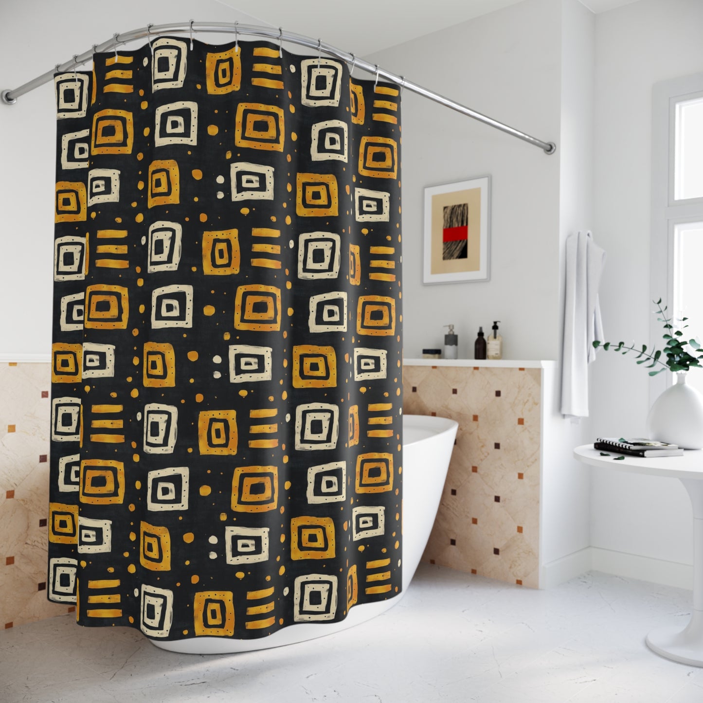 African Tribal Squares Pattern Shower Curtain