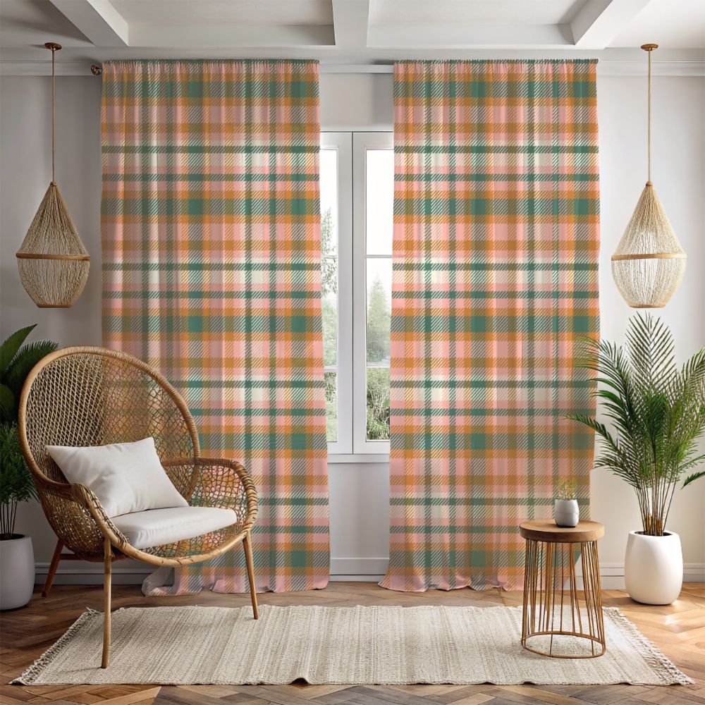 Pastel Tartan Plaid Window Curtains