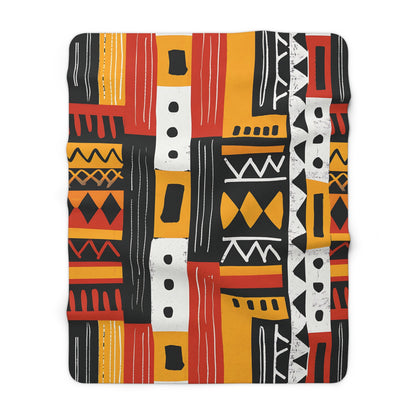 African Mudcloth Pattern Sherpa Blanket