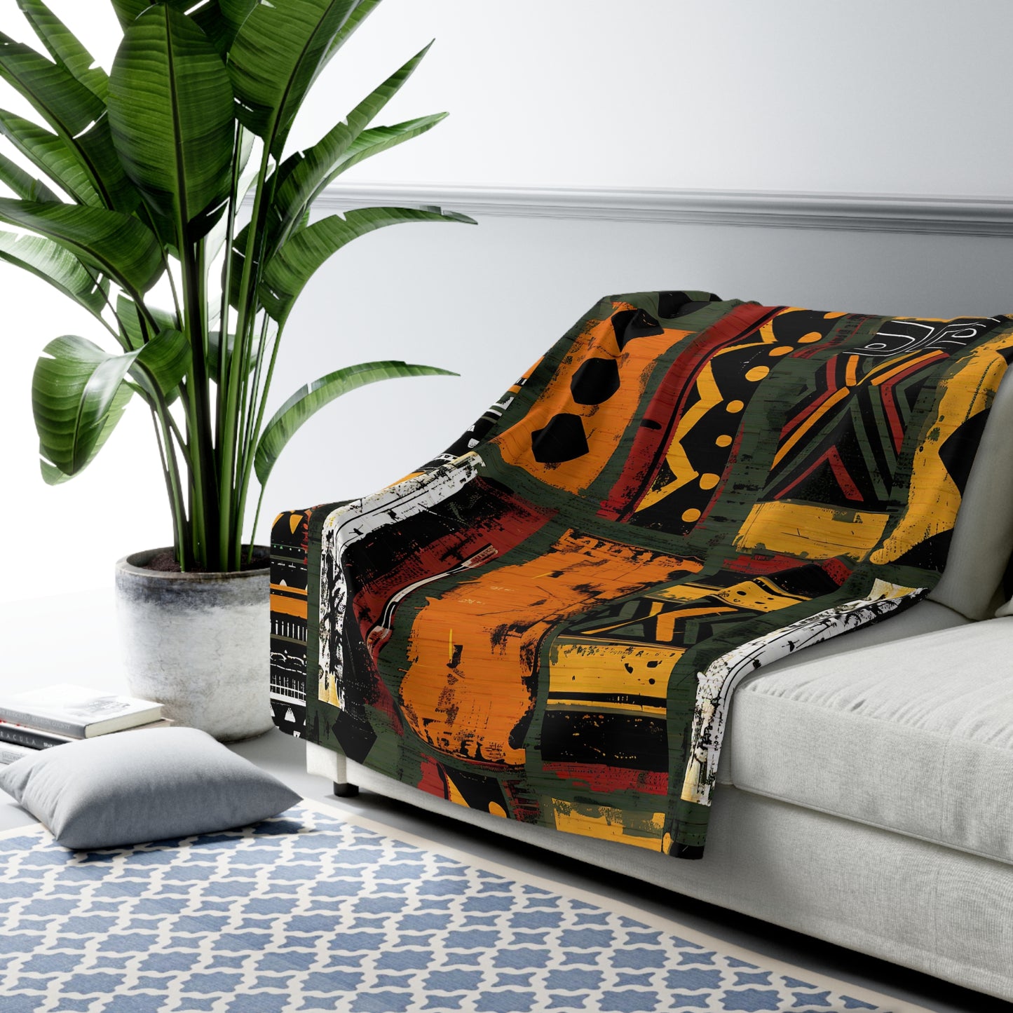 African Mudcloth Sherpa Blanket