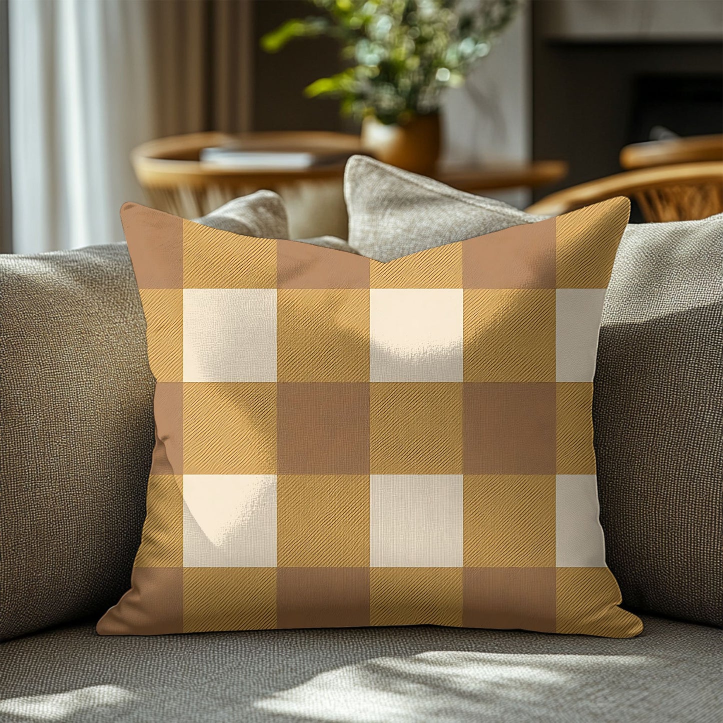 Gold Gingham Cushion Cover