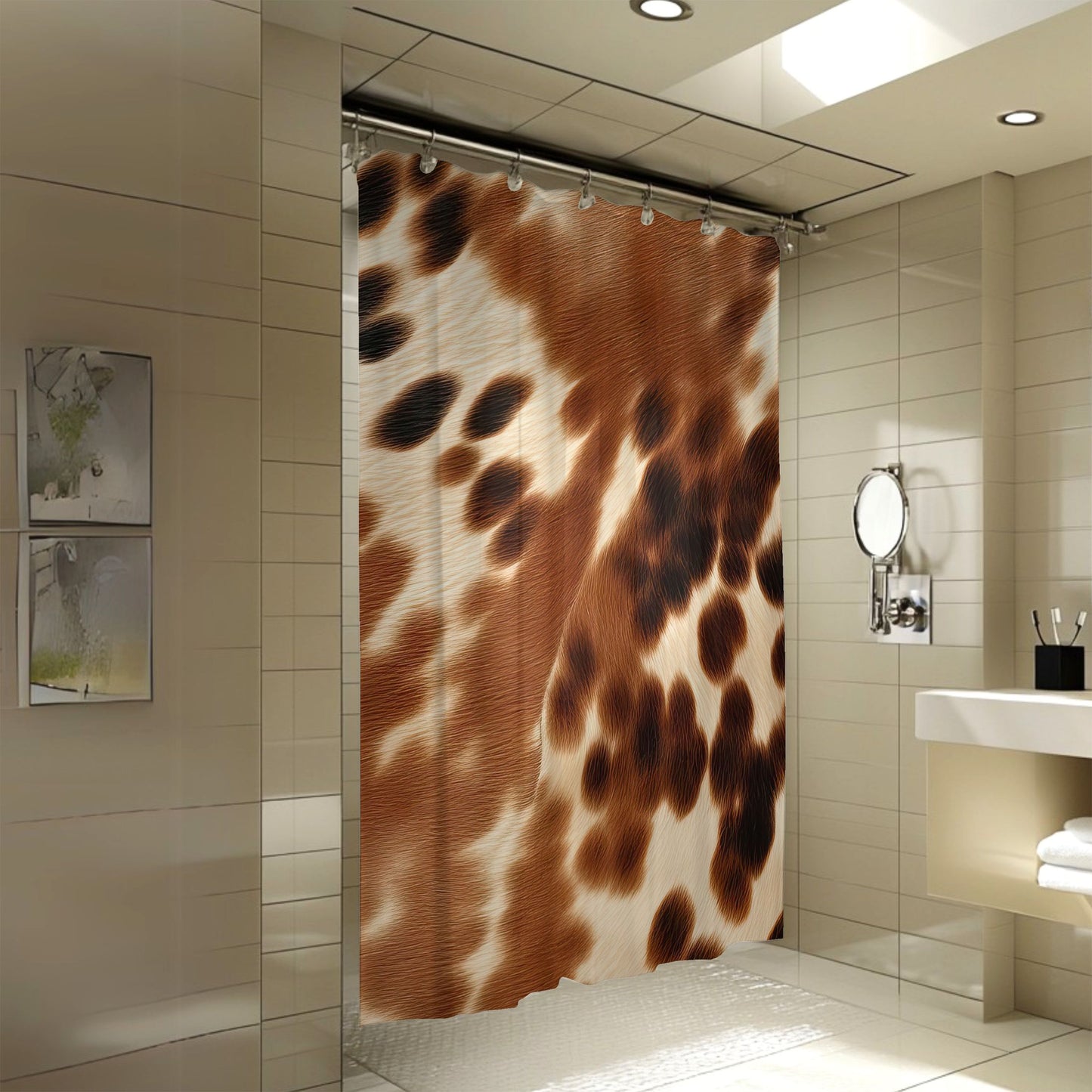 Brown Cowhide Print Shower Curtain