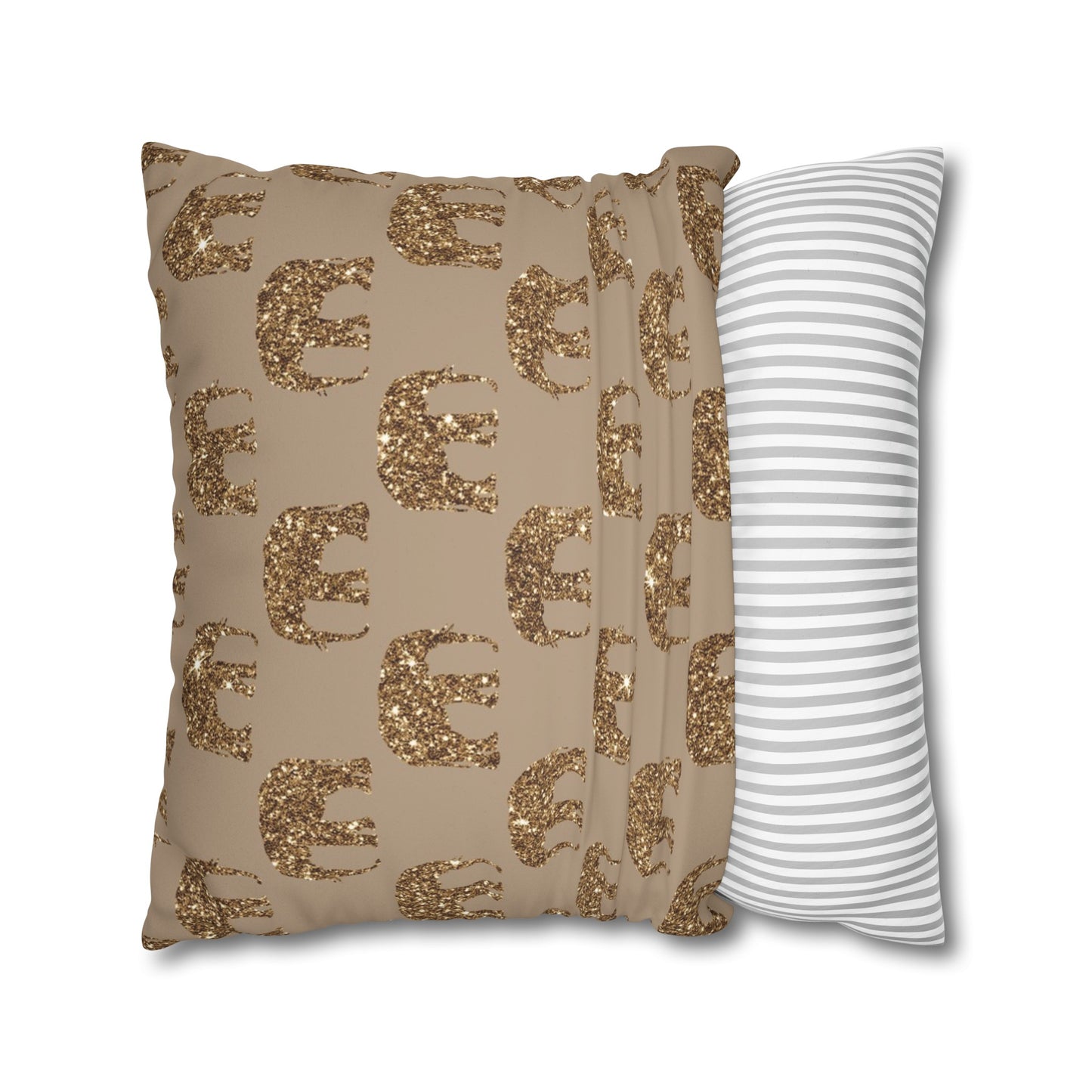 Sequined in Gold Elephants Suede Square Pillowcase