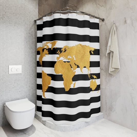 Gold World Map Shower Curtain