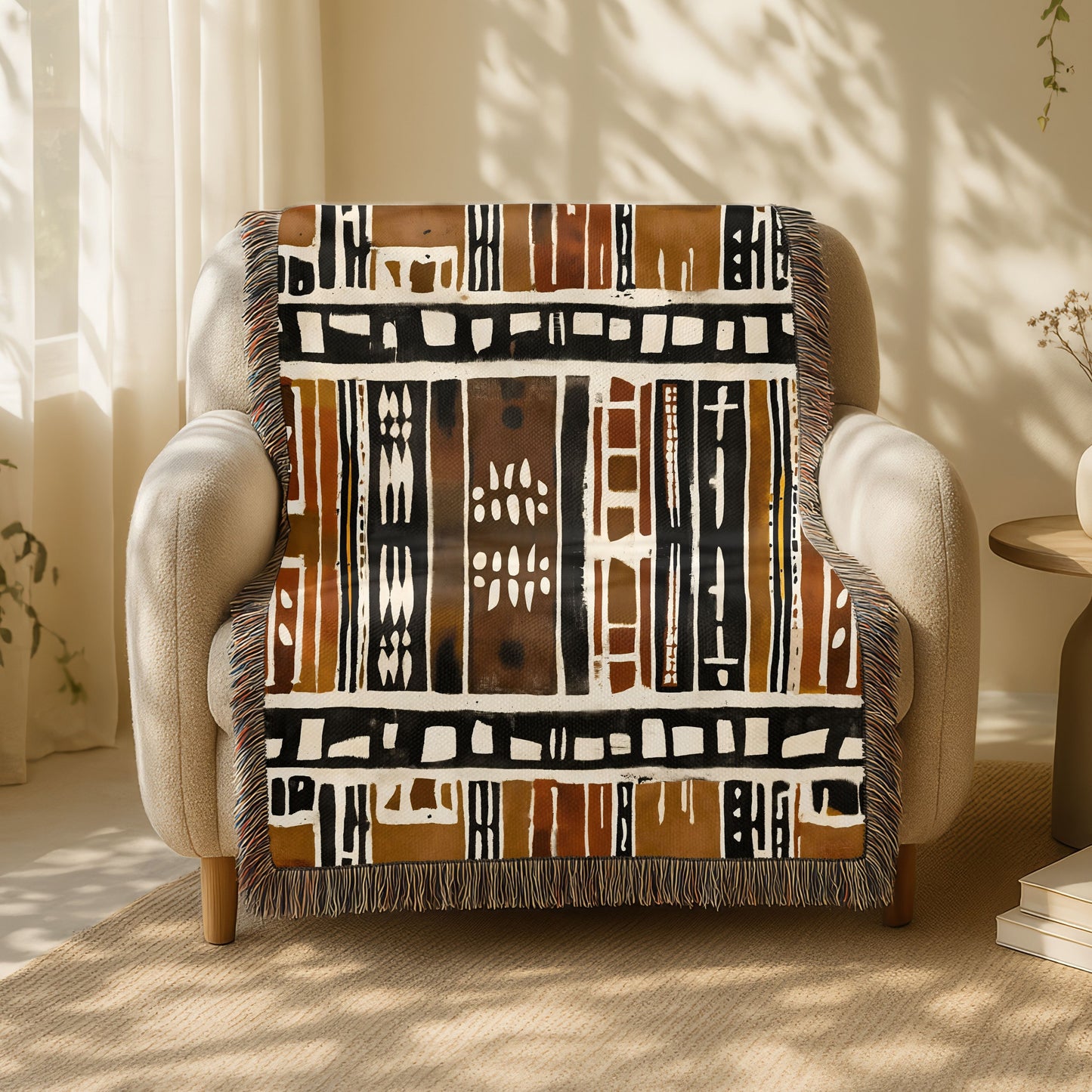 Mudcloth Tribal Pattern Woven Blanket