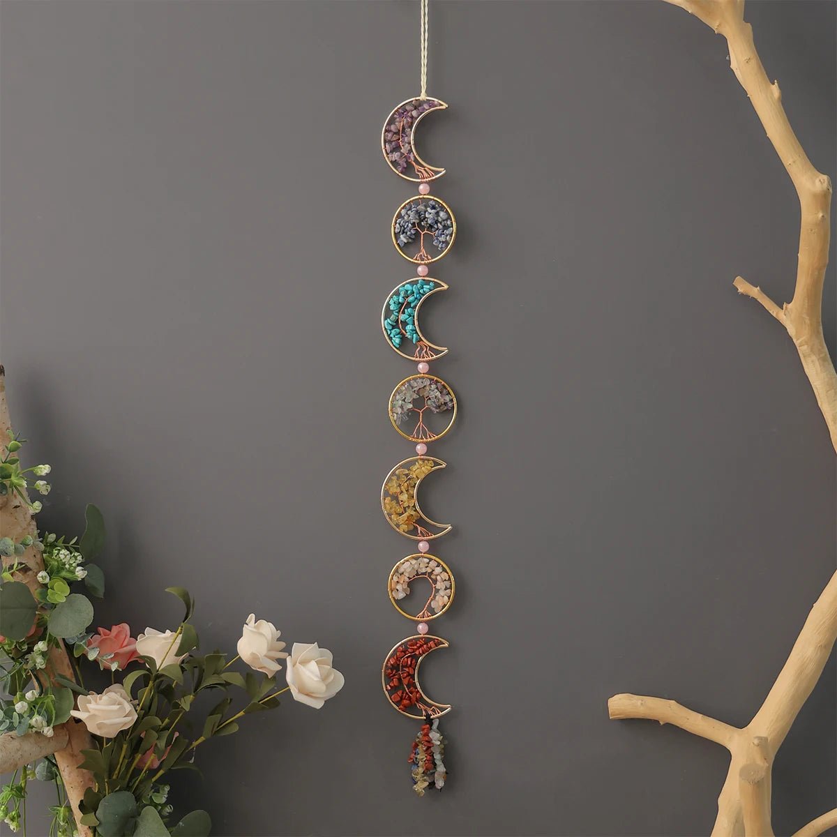 7 Rings Chakra Stone Mini Tree of Life Wall Hanging Decor - SANKTUARI DECOR