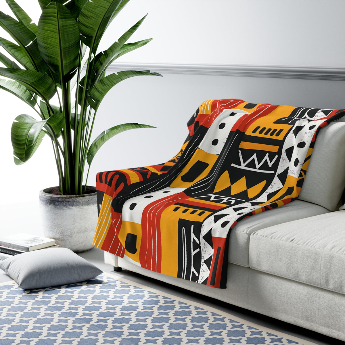 African Mudcloth Pattern Sherpa Blanket