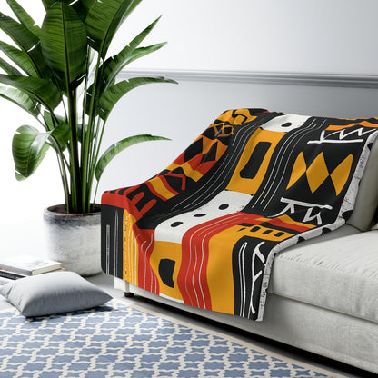 African Mudcloth Pattern Sherpa Blanket