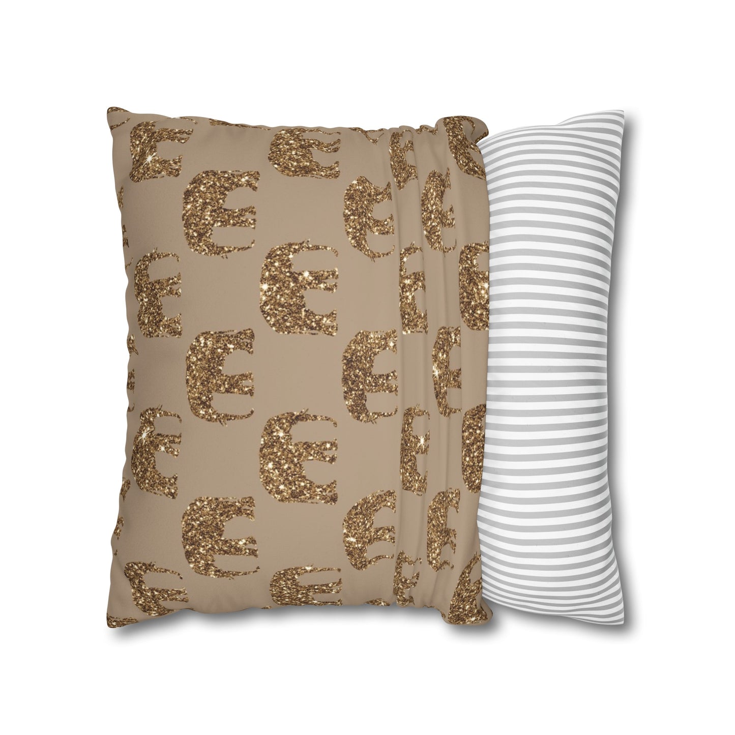 Sequined in Gold Elephants Suede Square Pillowcase