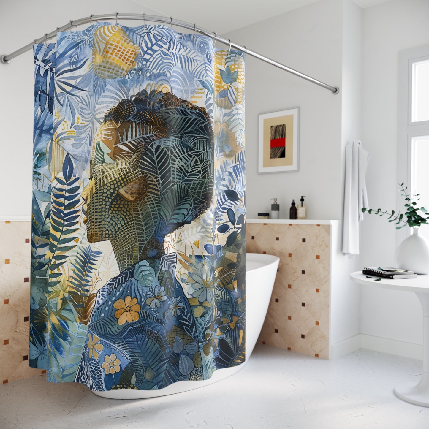 Abstract Art Black Girl in Tropical Jungle Shower Curtain