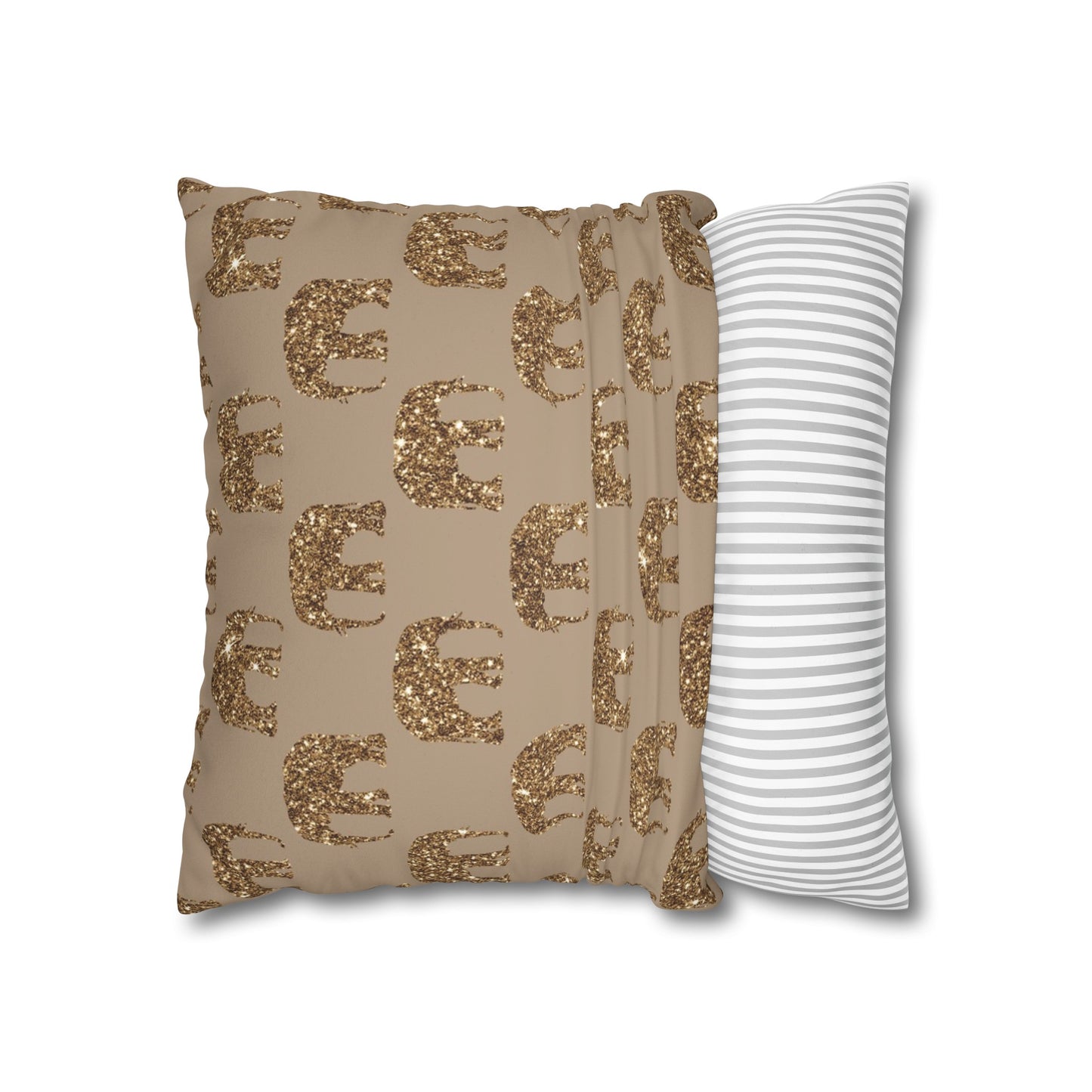 Sequined in Gold Elephants Suede Square Pillowcase