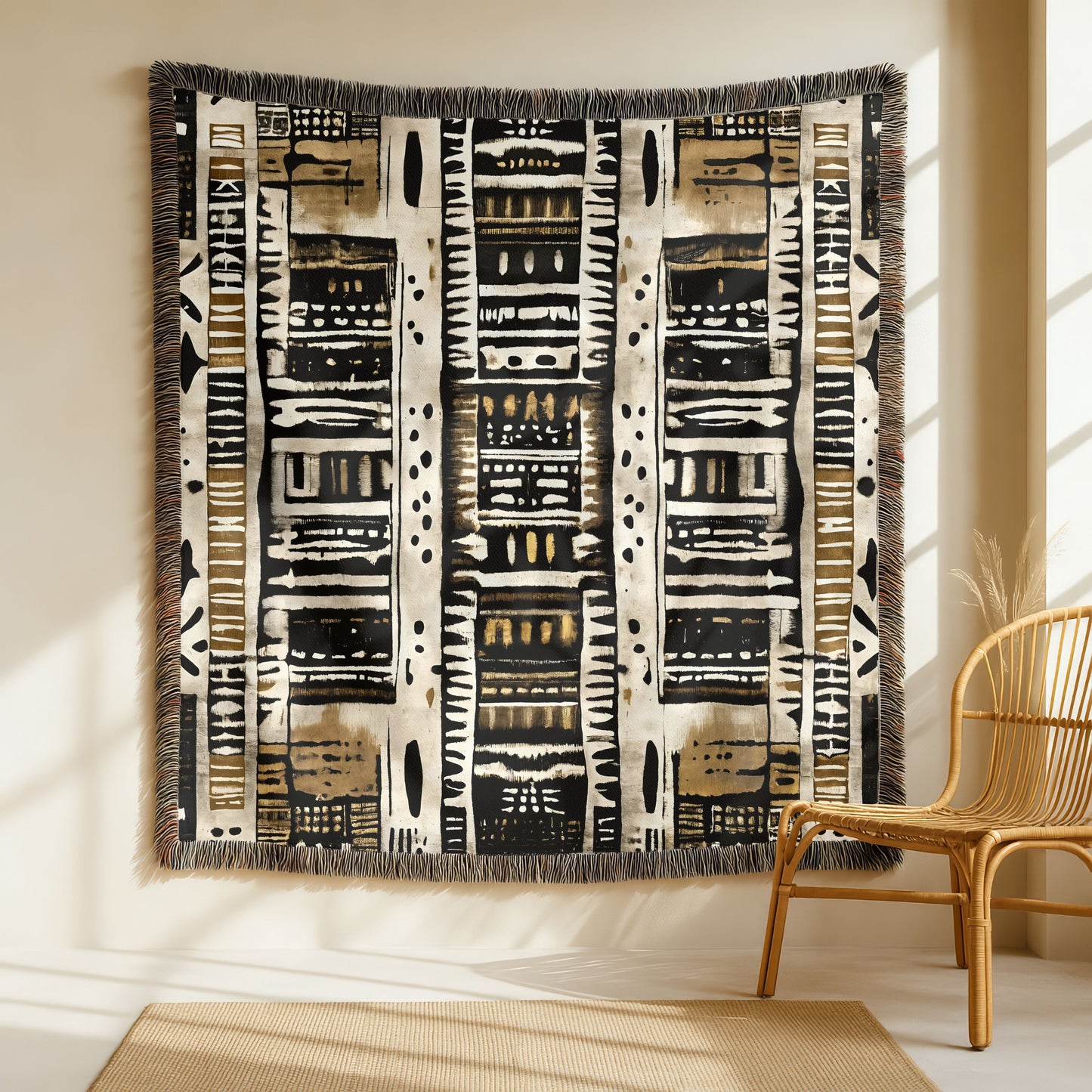 Geometric African Print Woven Blanket