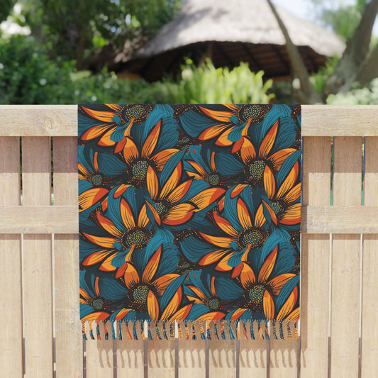 Teal & Yellow Sunflower Floral Print Beach Cloth