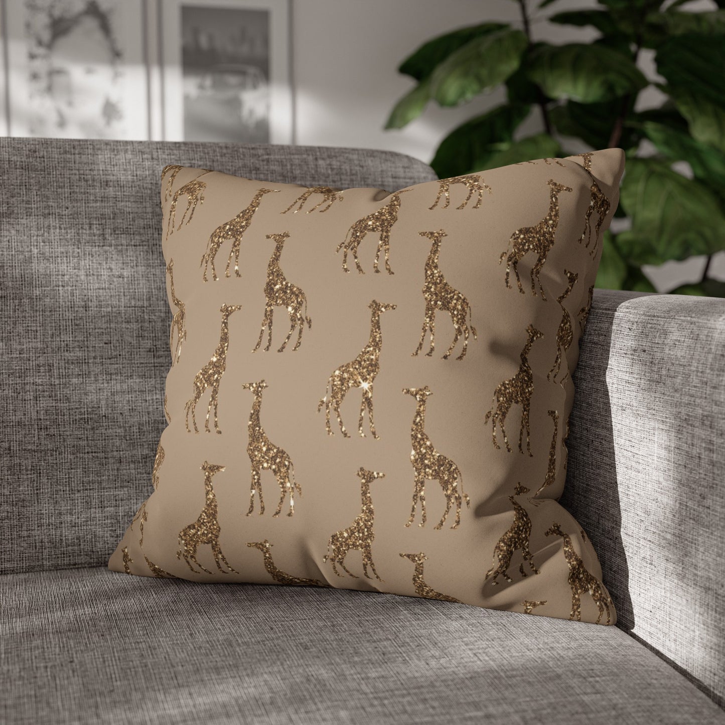 Sequined in Gold Giraffe Pillow & Cover