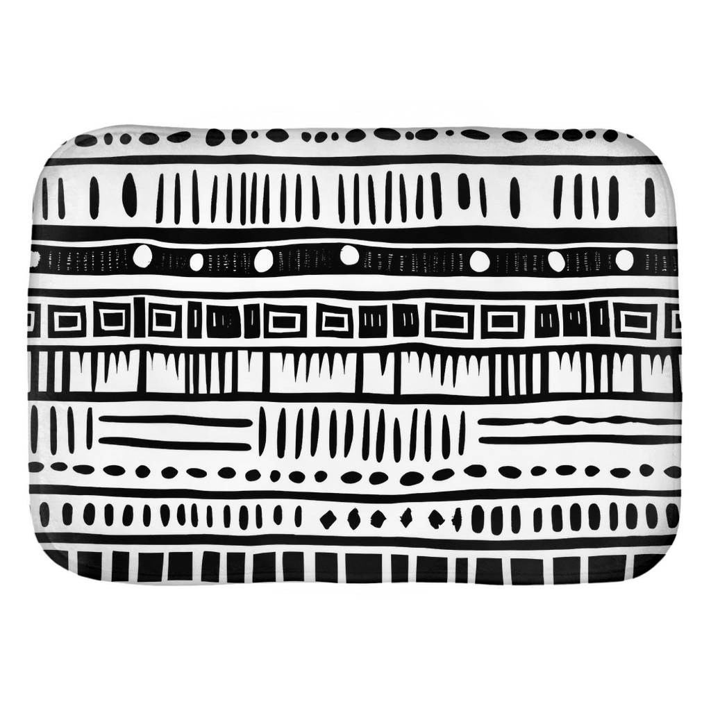 Black and White Mud Cloth Print Bath Mat