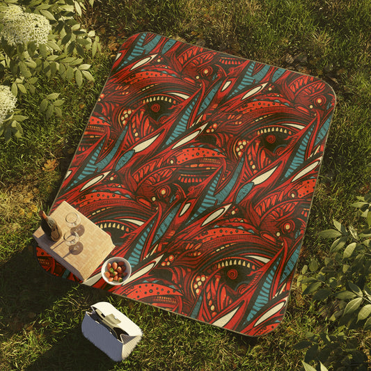 Afrohemian Red Abstract Floral Print Picnic Blanket