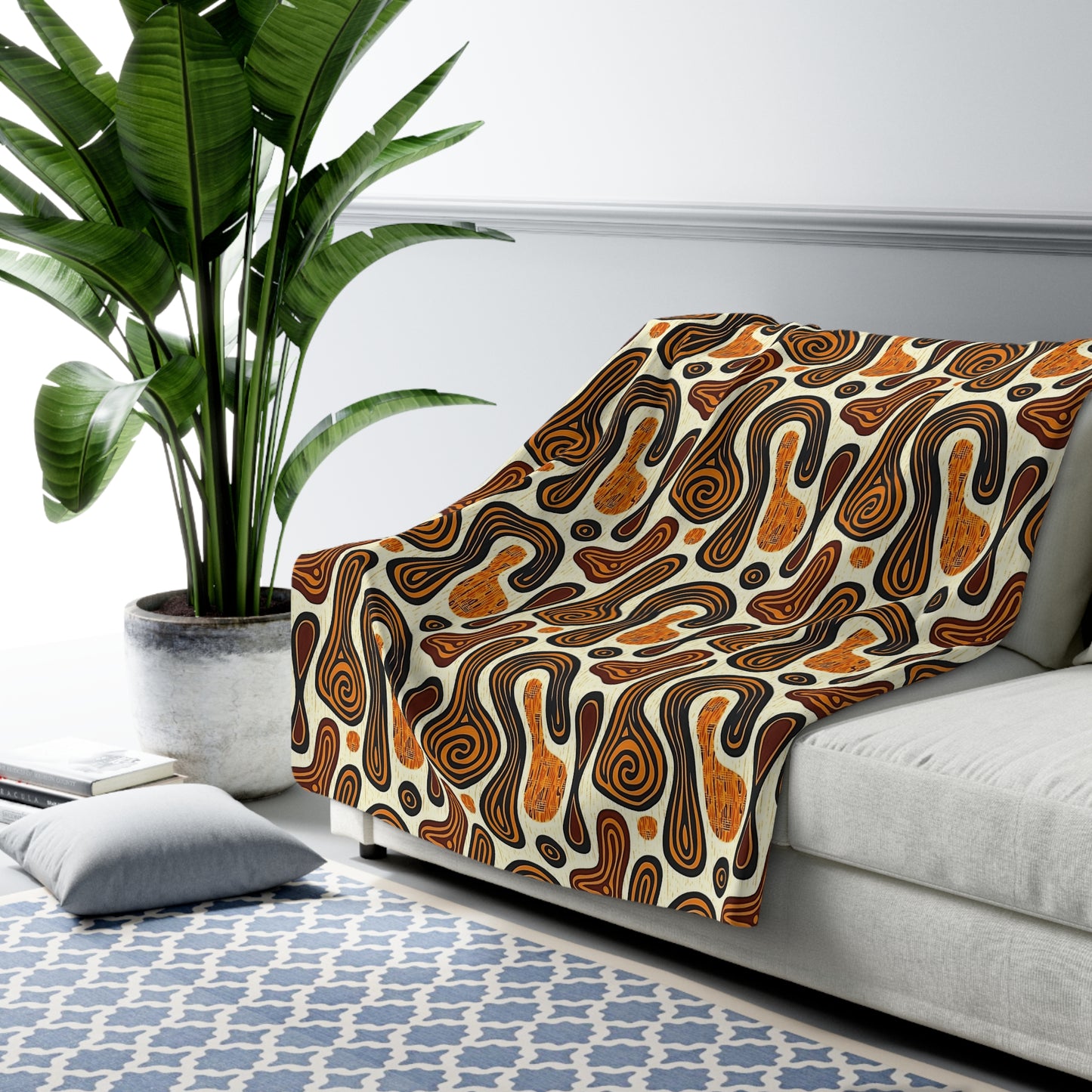 African Mudcloth Sherpa Blanket