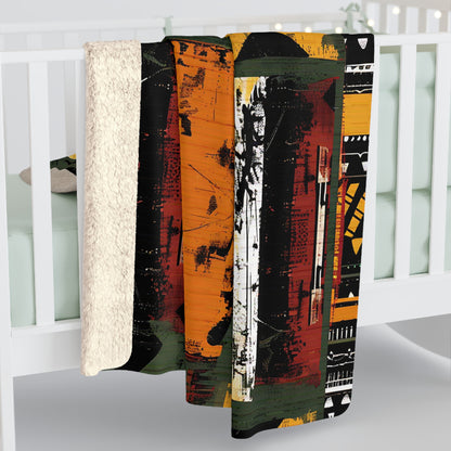 African Mudcloth Sherpa Blanket