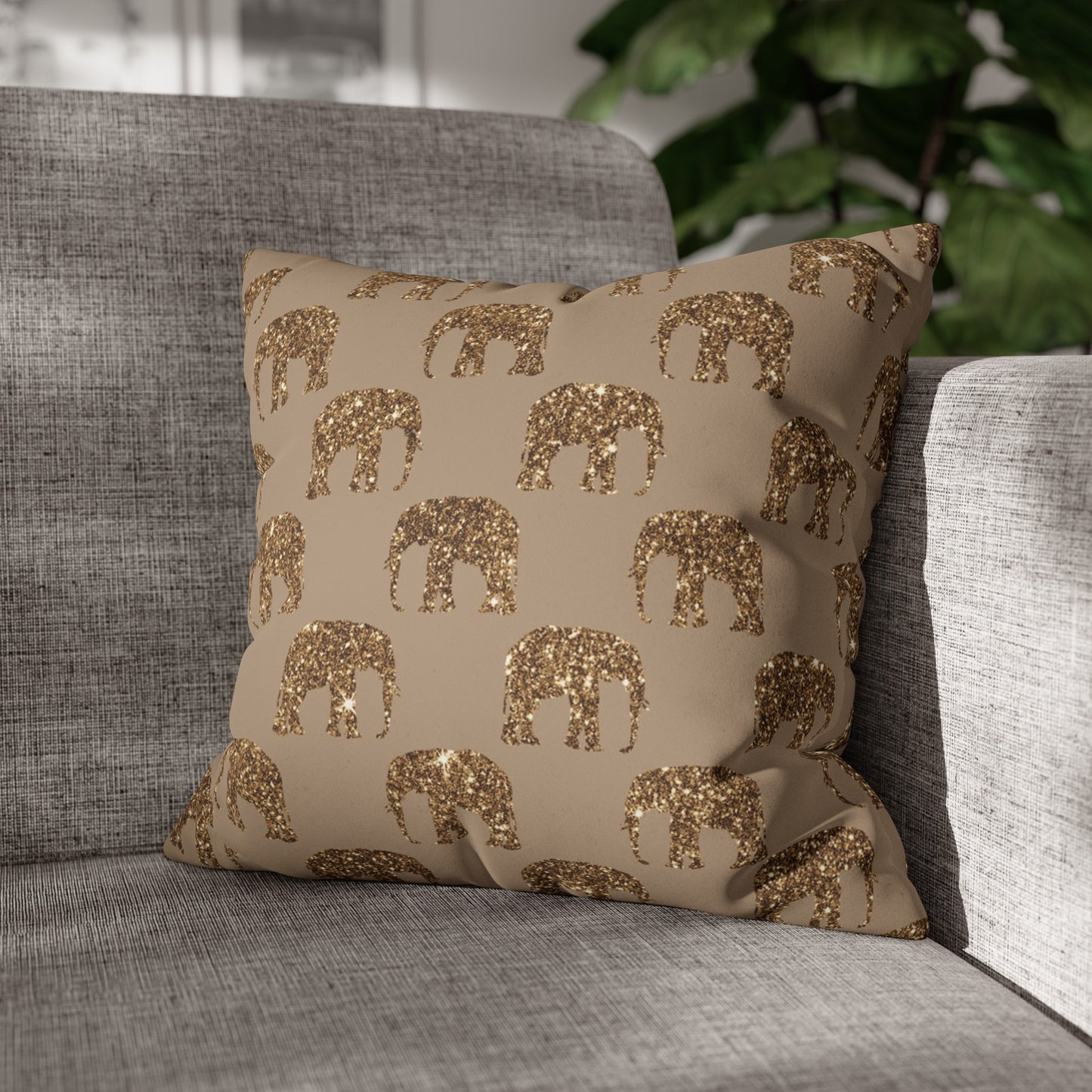 Sequined in Gold Elephants Suede Square Pillowcase