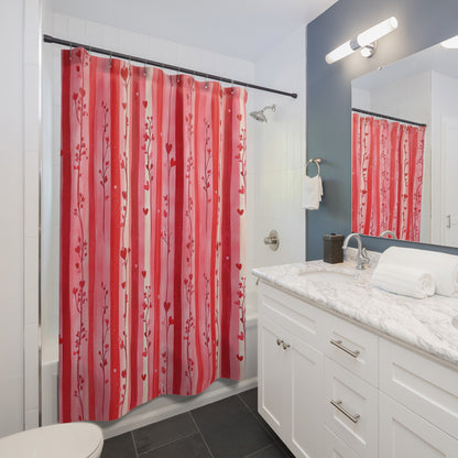 Pink Hearts Striped Floral Shower Curtains