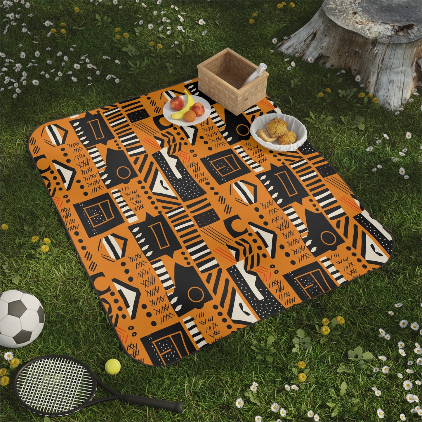 Orange Block & Lines Picnic Blanket