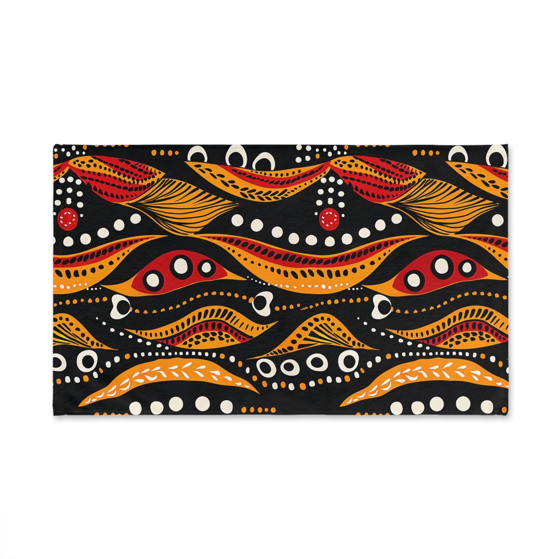 African print towel with black background and colorful design