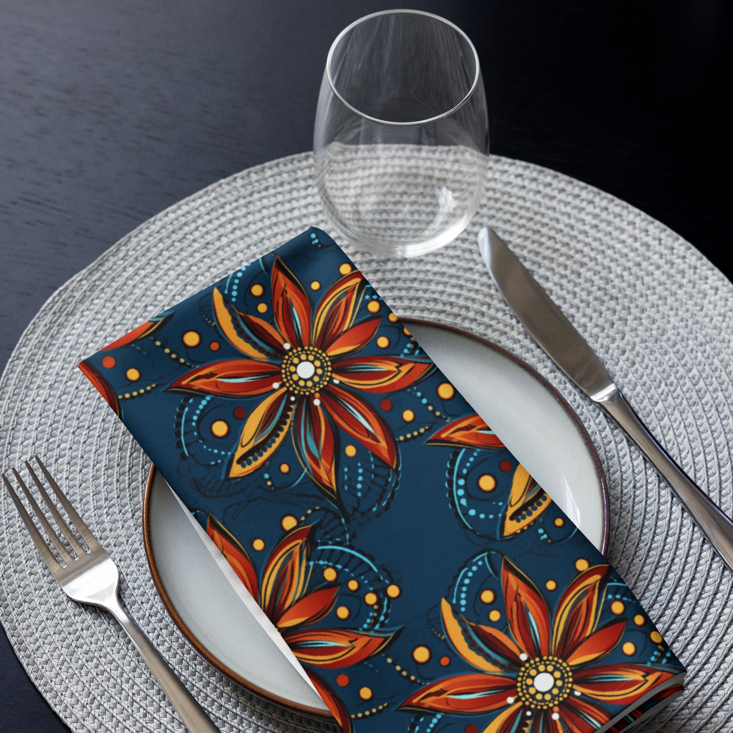 African print cloth napkins in mudcloth pattern for cultural dining table décor.