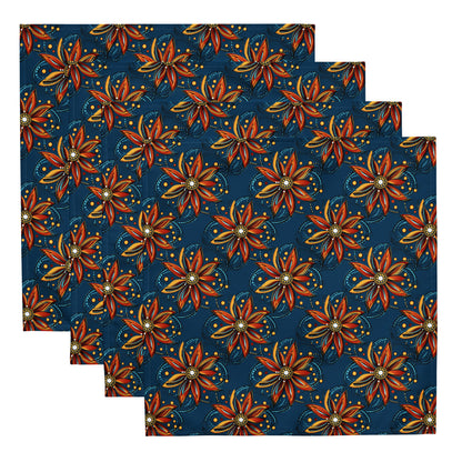 Cultural dining linens including African print napkins, placemats, and table runners.
