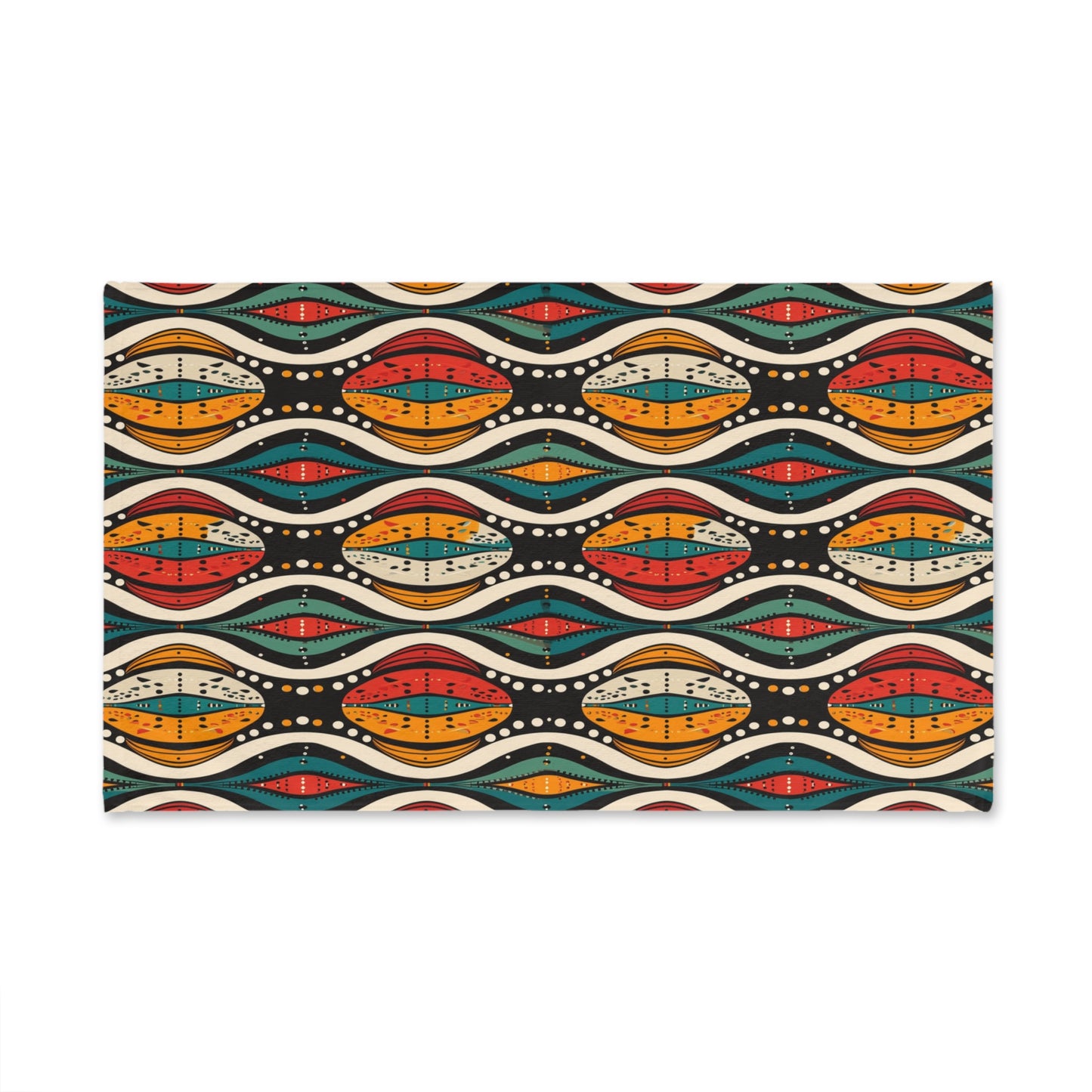 African Patterned fabric with colorful geometric design on a white background