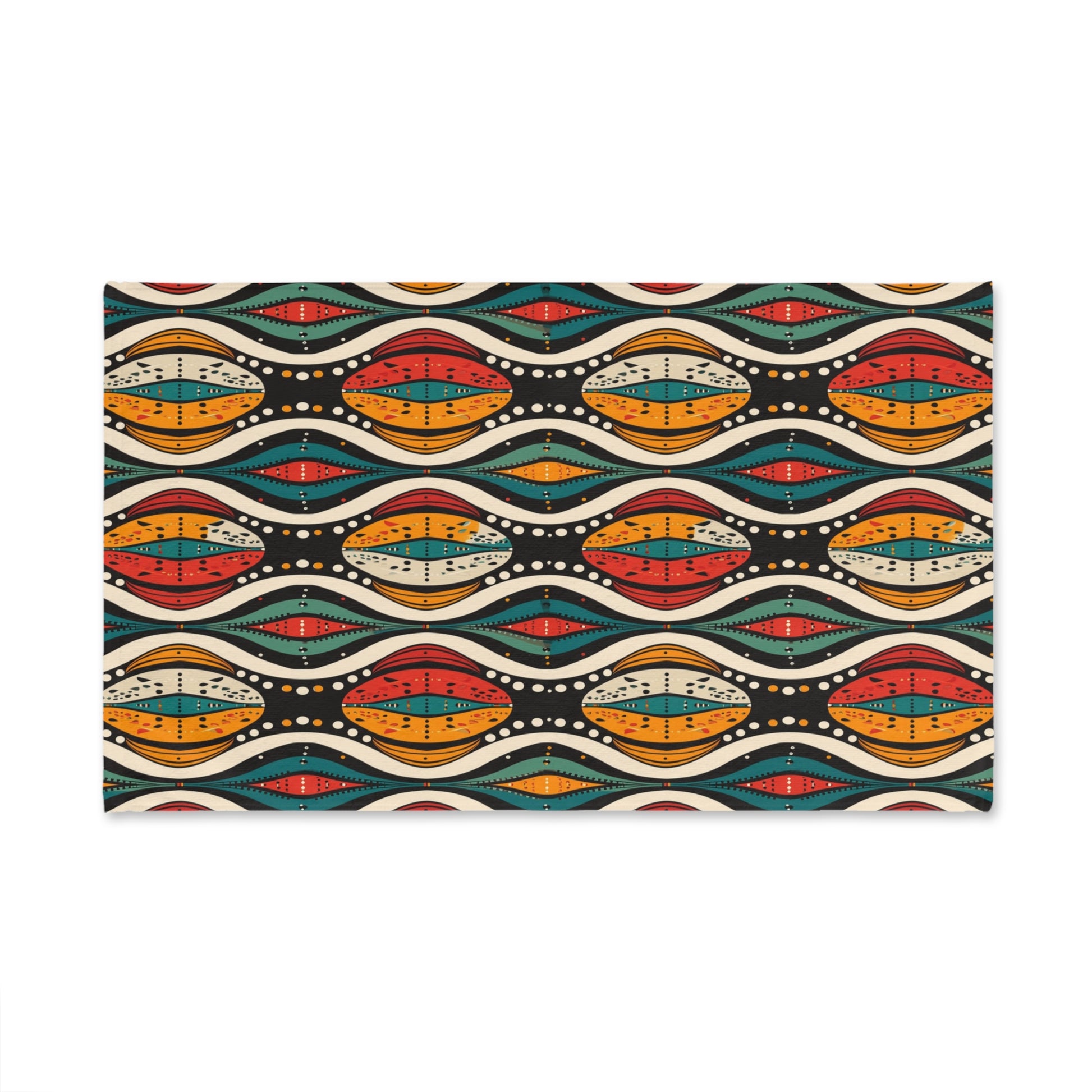 African Patterned fabric with colorful geometric design on a white background