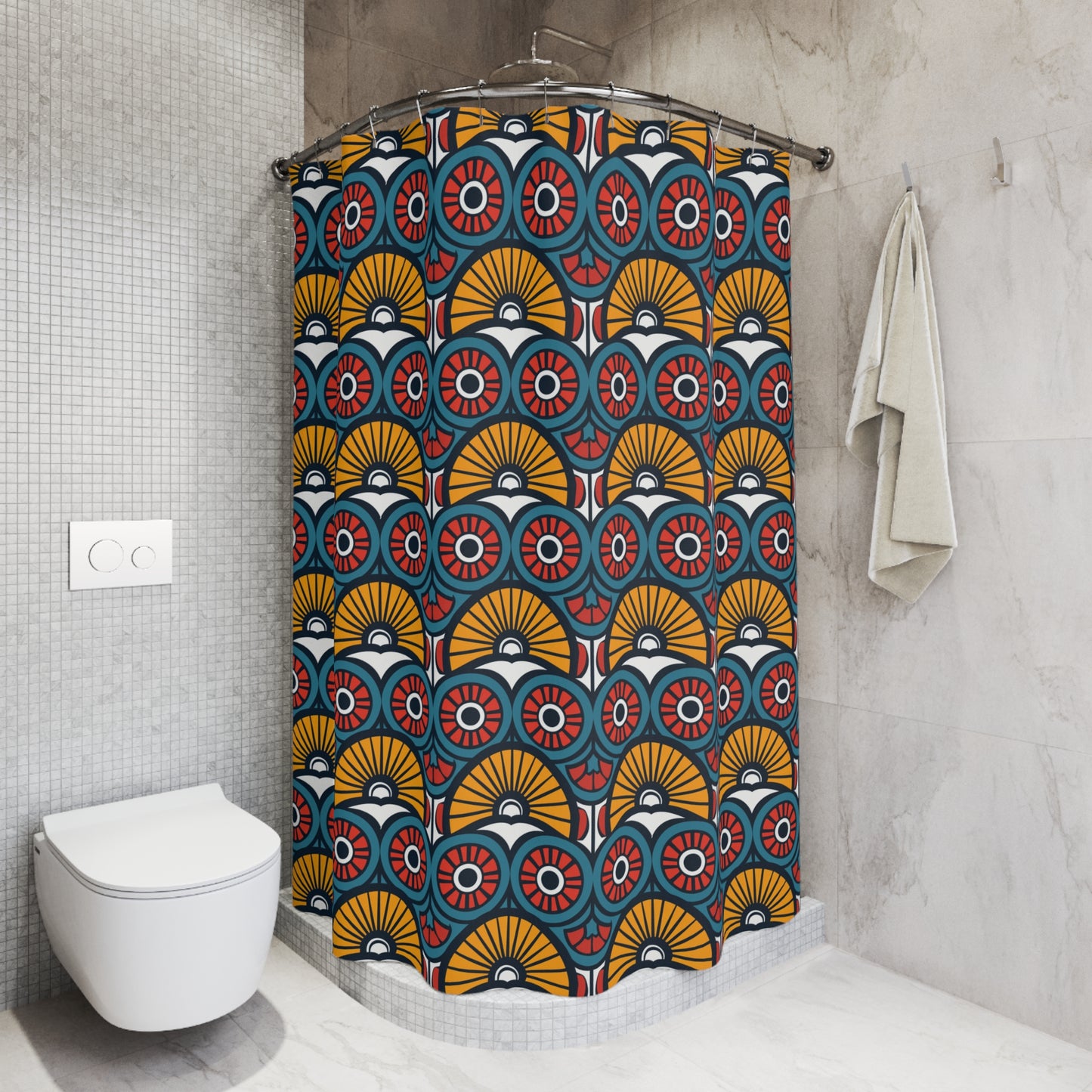 African Geometric Ankara Print Shower Curtain-Santuari Decor