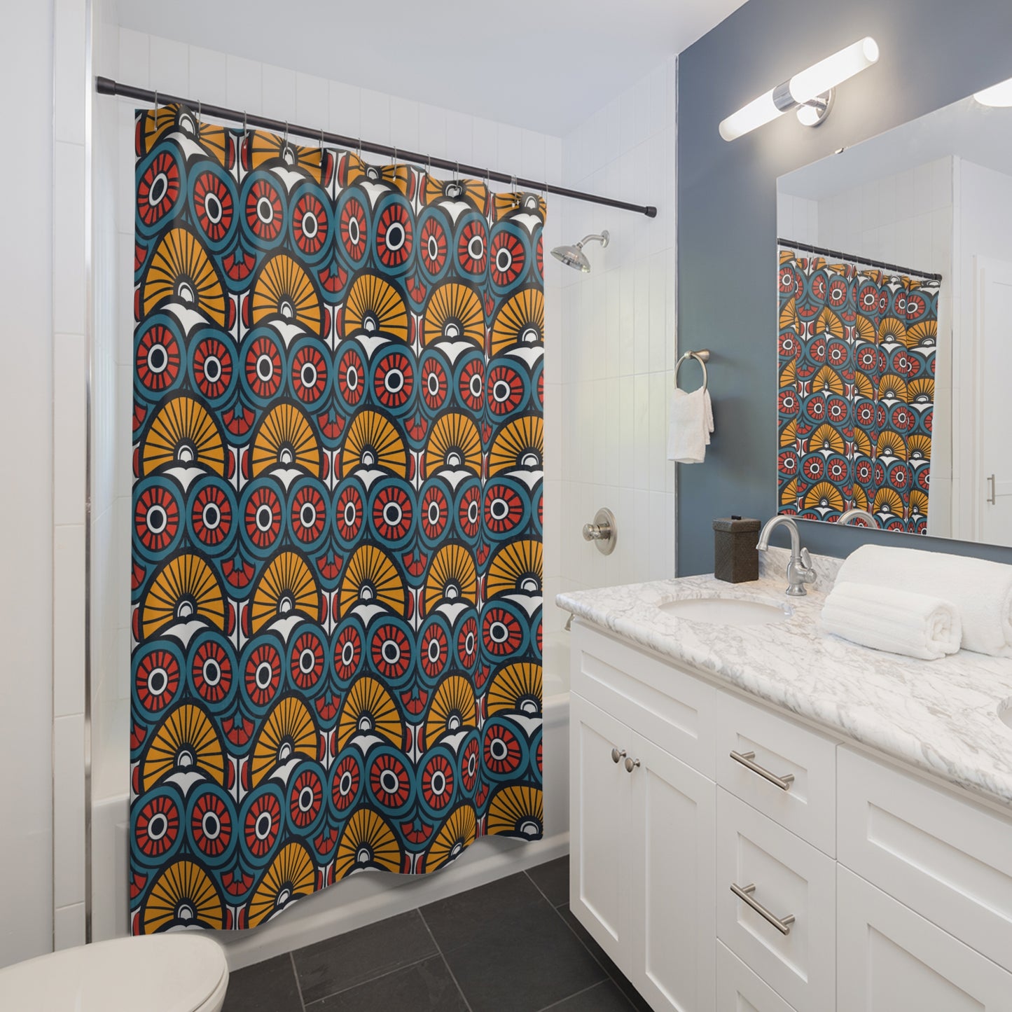 African Geometric Ankara Print Shower Curtain-Santuari Decor