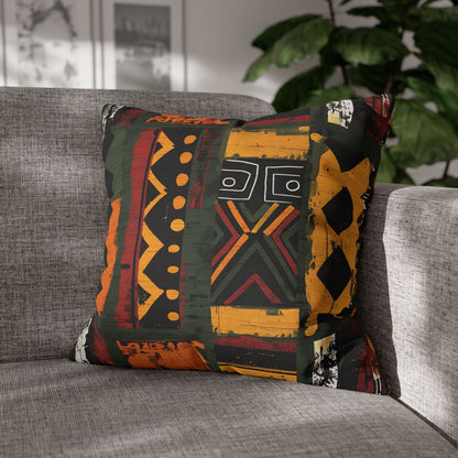 Decorative pillow with geometric pattern on a gray sofa