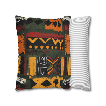Two pillows, one with a colorful geometric pattern and the other with a white and gray striped pattern, on a white background.